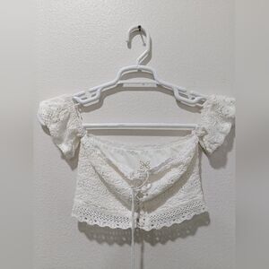 Free People Nightcap Swimwear Women's Swim Small White Lace Crochet Top(Damaged)